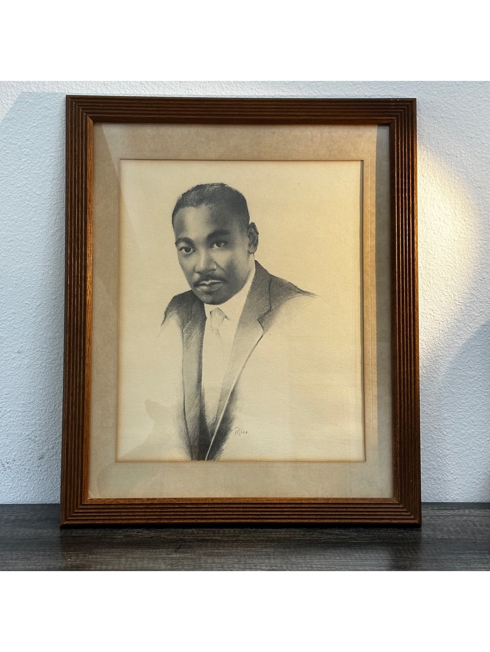 Vintage Signed Graphite Pencil Portrait Drawing Framed Original Artwork
